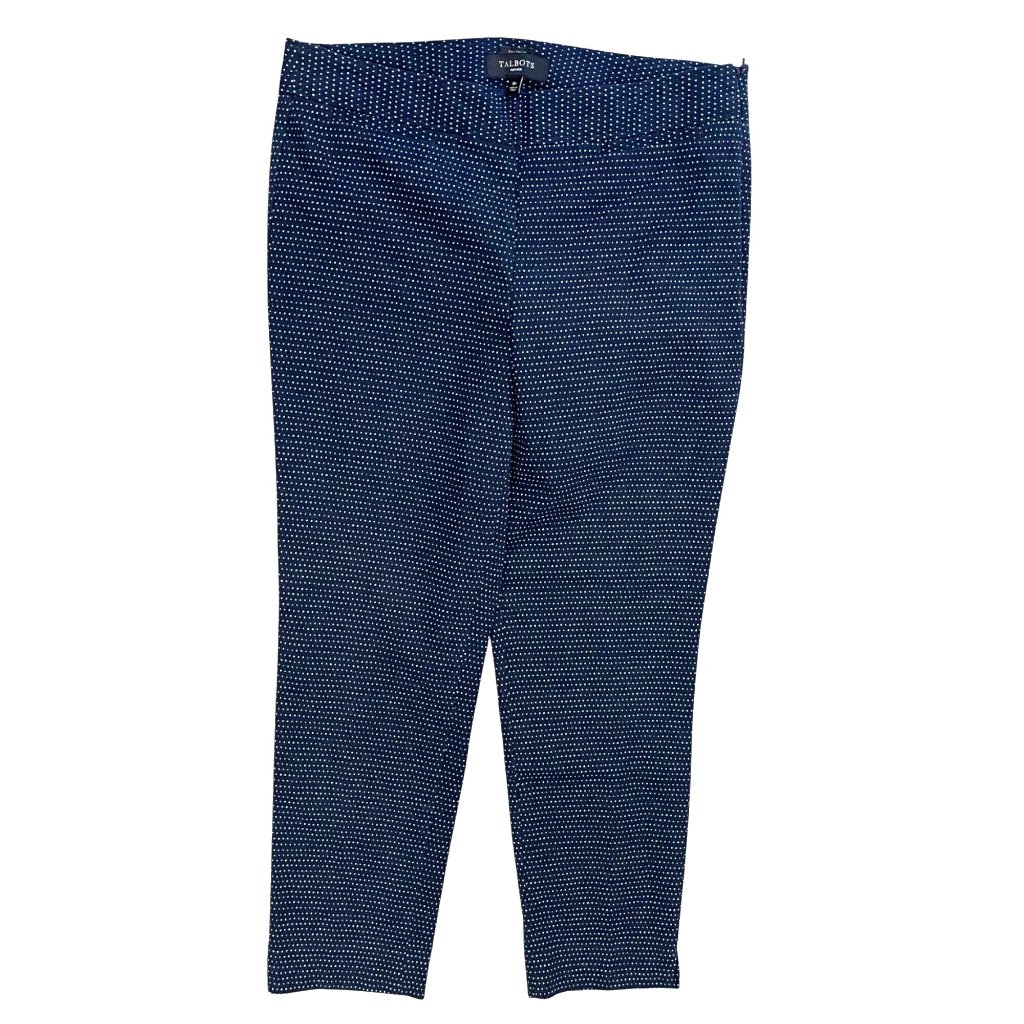 Talbots Chatham Ankle Pants Women's Size 8 Petite Polka Dot Print Navy Cotton